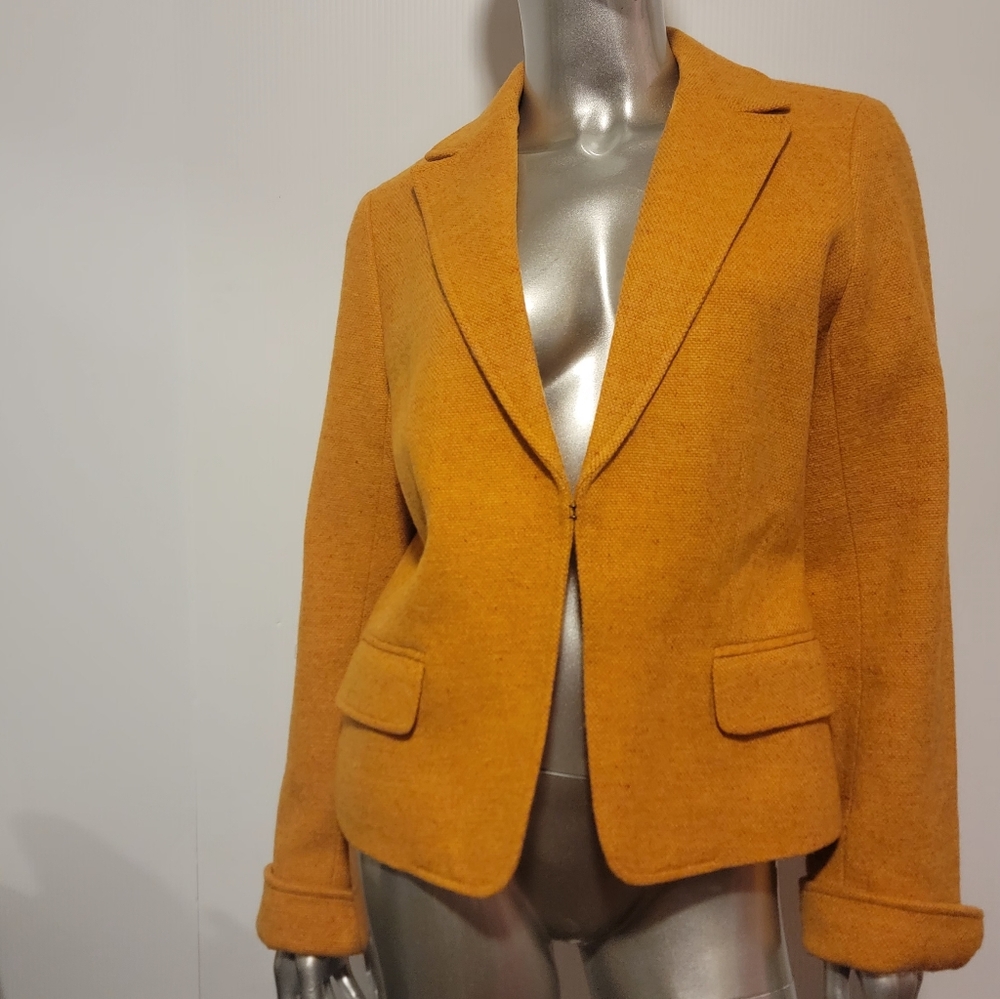 J Crew Mustard Gold Orange Wool Tweed Blazer Size 6 - Picture 2 of 7